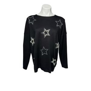 Frank Lyman Montreal black star embellished crew neck sweater size L